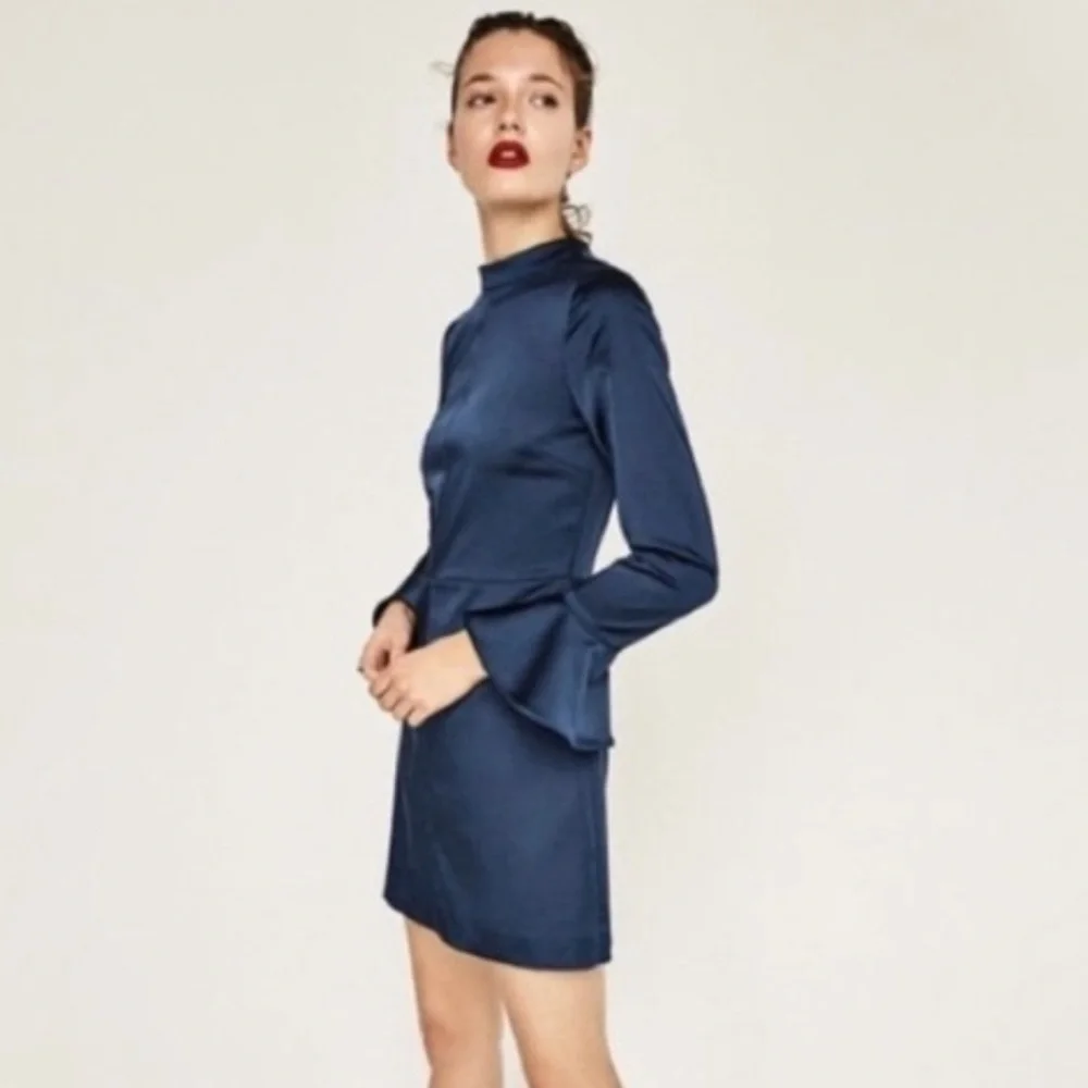 Zara | Dresses | Zara Navy Blue Satin Dress | Poshmark